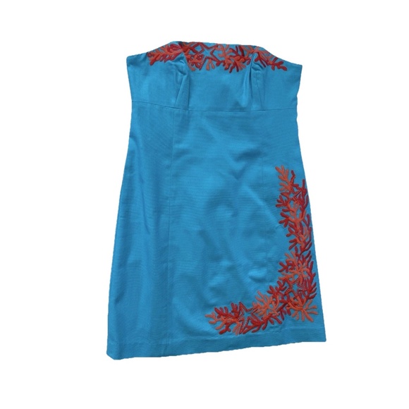 Lilly Pulitzer Size 10 Bowen Tourquise Lorac Panel Embroidery Strapless Dress - Picture 14 of 14